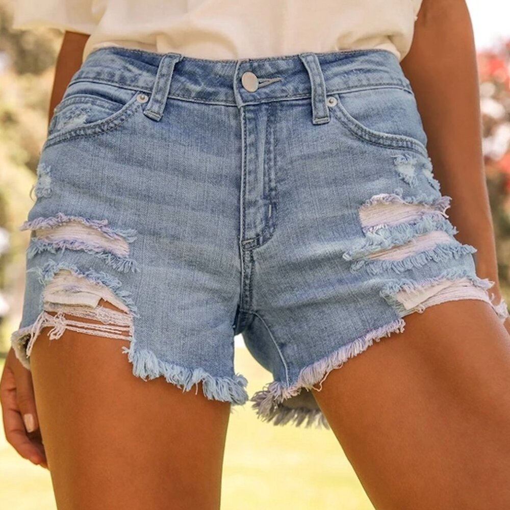 Never Worn Light Wash Mid-Rise Super Destroyed Shorts